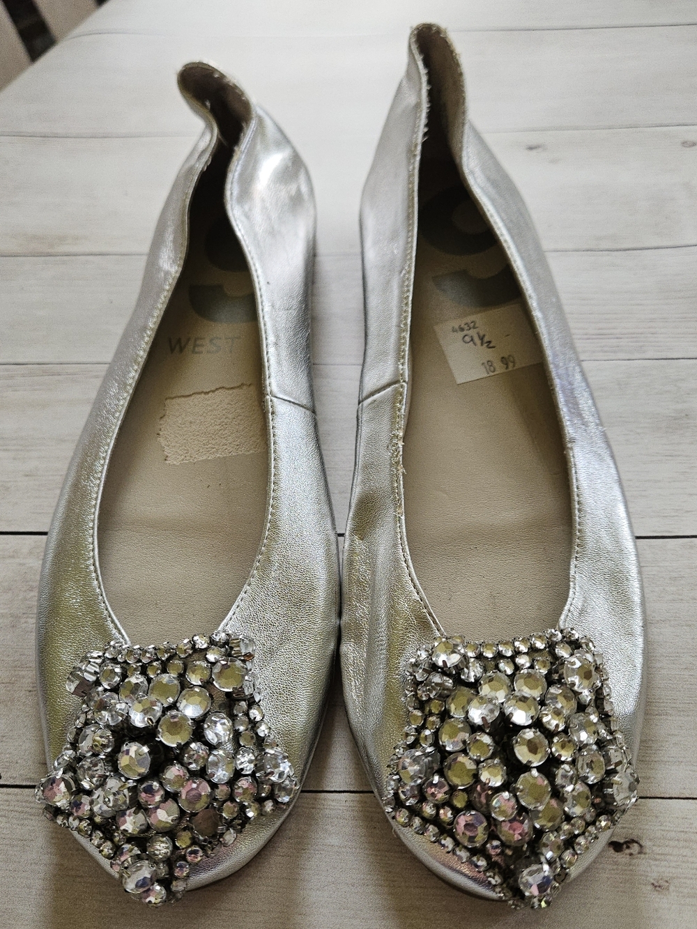 Women’s Silver Jeweled Pointed-Toe Flats Nine West